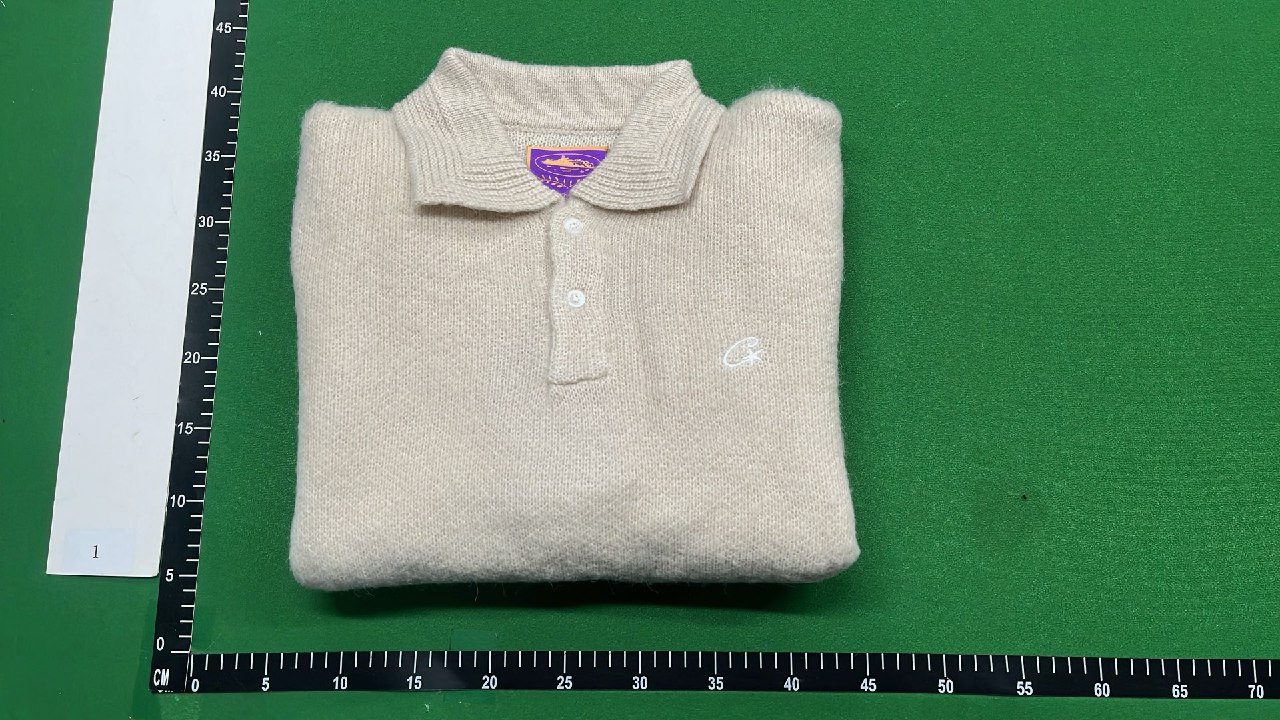 Vintage Cream Knit Polo Sweater with Purple Label -3