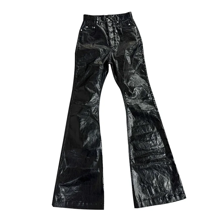 Shiny Black Flared Trousers - 