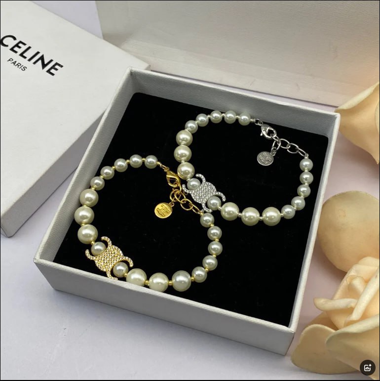 Celine Pearl Bracelet with Triomphe Motif [2 styles] -4